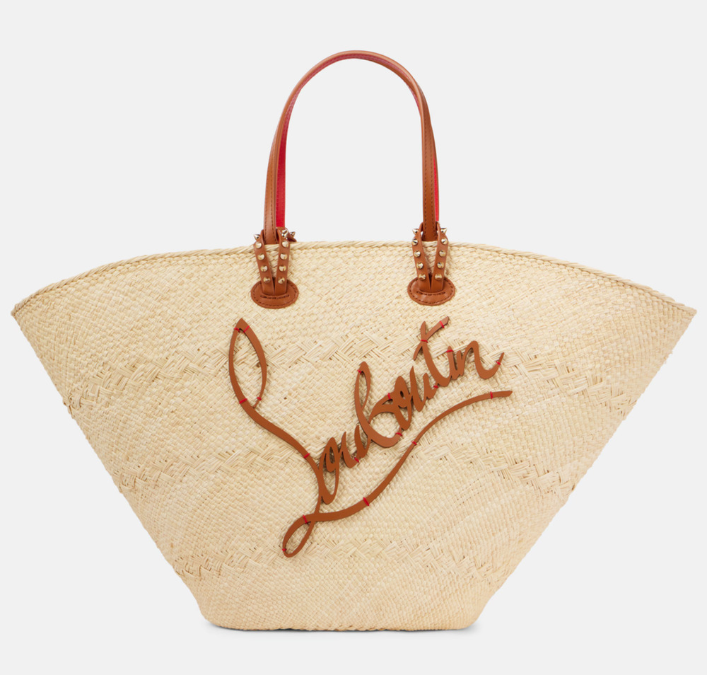 Christian Louboutin Cabata Large Raffia Natural Brown Top Handle Shoulder Bag